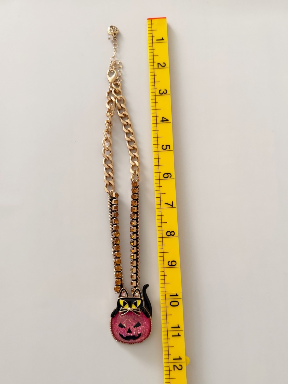 Betsey Johnson Cat Pink Pumpkin Gold Tone Halloween Statement Necklace - Picture 11 of 13